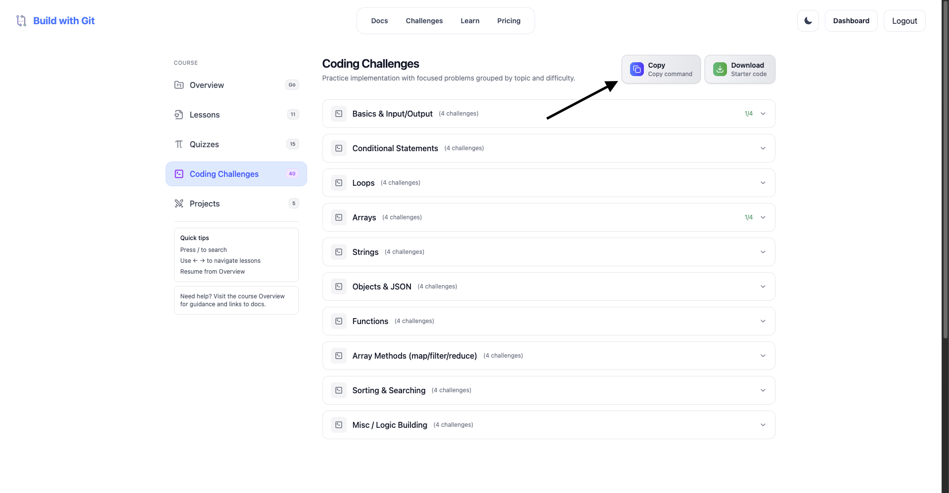 Options to download the .git directory or copy the bootstrap script